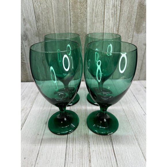Vintage Libbey Teardrop Juniper Wine Glasses Goblets Stemware Green - Set of 4 - Picture 1 of 6